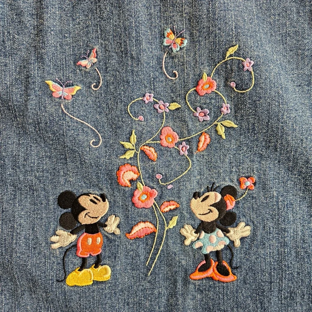 Disney Denim Jacket Mickey & Minnie Mouse Embroidered Jean Women XXL - Picture 4 of 12